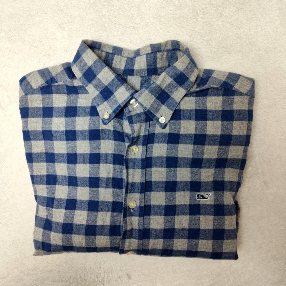 Vineyard Vines Shirt Men M Blue Buffalo Plaid Flannel Button-Up Slim Long Sleeve